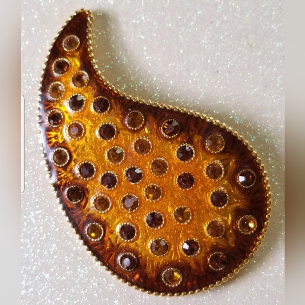 Vtg 1980s Signed Ellen Design/ Original By Robert 3" Topaz Crystal Enamel Brooch